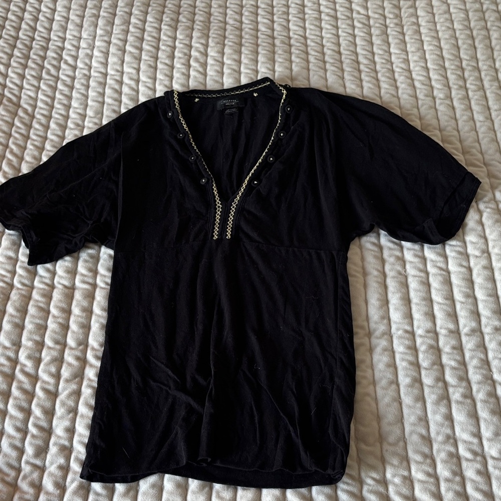 Black Shirt with Embellished Neckline